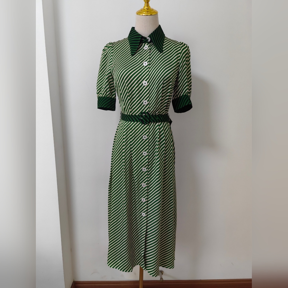 LK Bennett Val Treetop Green & Birch Printed Shirt Dress - Picture 5 of 13
